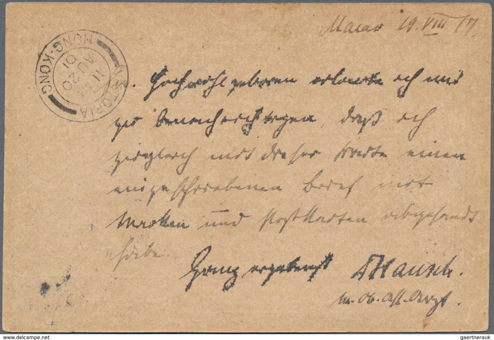 Macau: 1901, Card 30 R. Rose Canc. "MACAU 19 AGO 01" Via Hongkong, Shanghai Imperial Office And Germ - Other & Unclassified