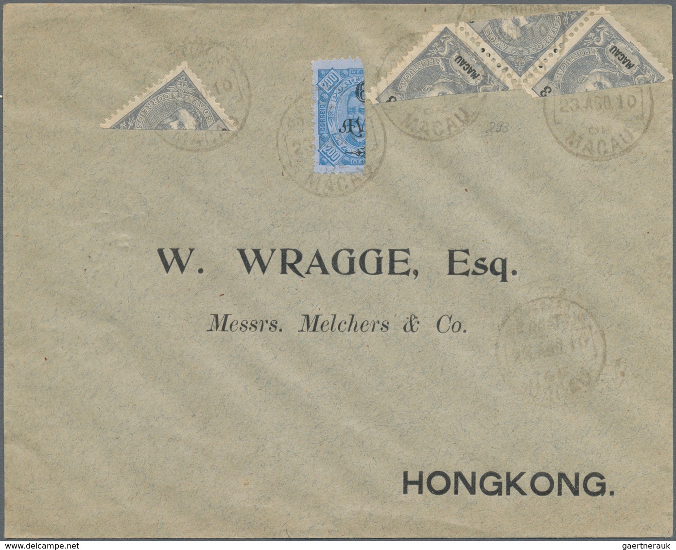 Macau: 1910, Bisects Of Each 3 A. Grey (4 Inc. Strip-3) And 6 A./200 R. Tied "MACAU 23 AGO 10" To Co - Andere & Zonder Classificatie