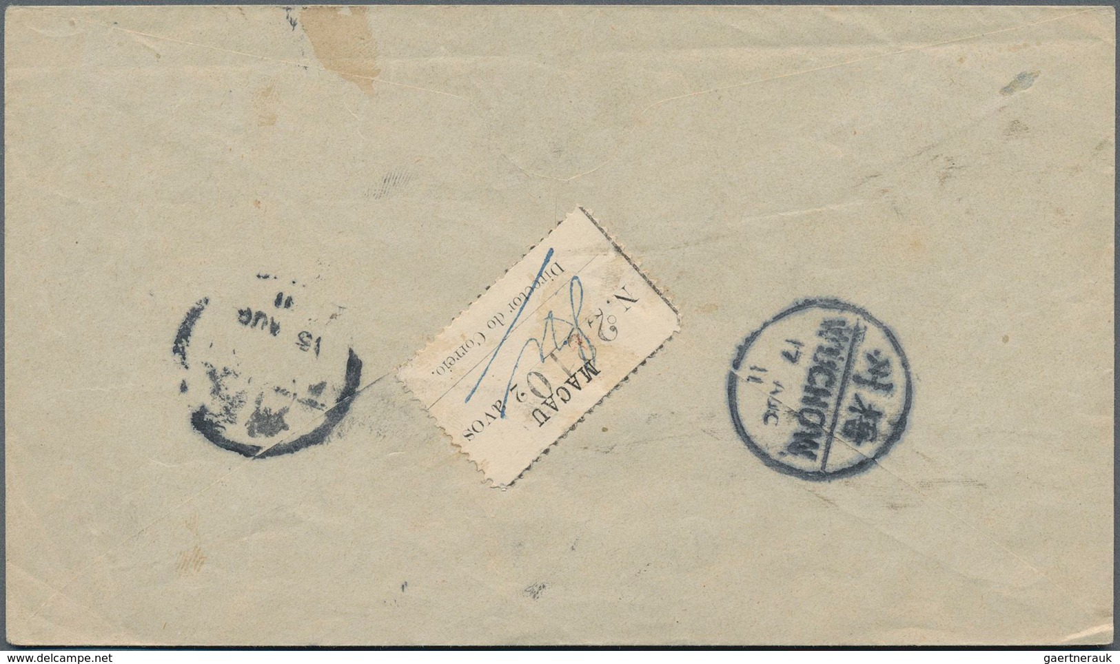 Macau: 1911, 2 Avos Temporary Label On Reverse Of Unsealed Envelope From "MACAU 14 AGO 11" To Staff - Autres & Non Classés