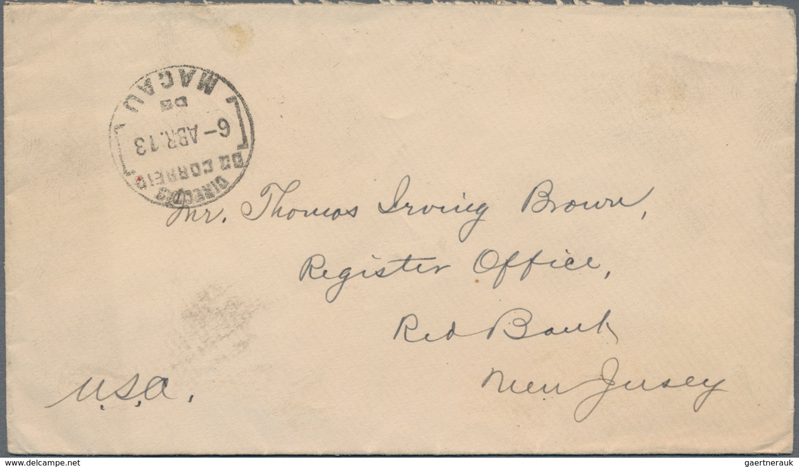 Macau: 1911, 2 A. Bluish Green And 4 A. Carmine (pair) Tied "MACAU 6 ABR 13" To Reverse Of Cover Via - Altri & Non Classificati