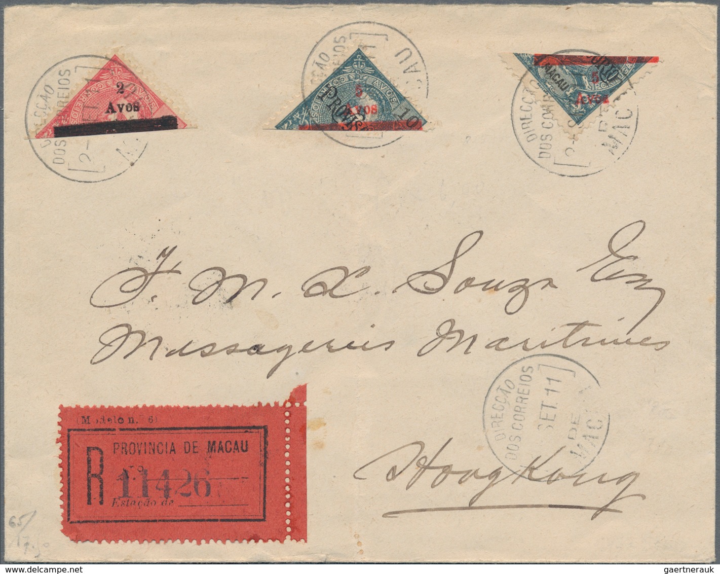 Macau: 1911, Bisects: 2 A./4 A. Carmine Rose, 5 A./10 A. Blue Slate (2) Plus On Reverse 1 A./5 A. Fi - Sonstige & Ohne Zuordnung