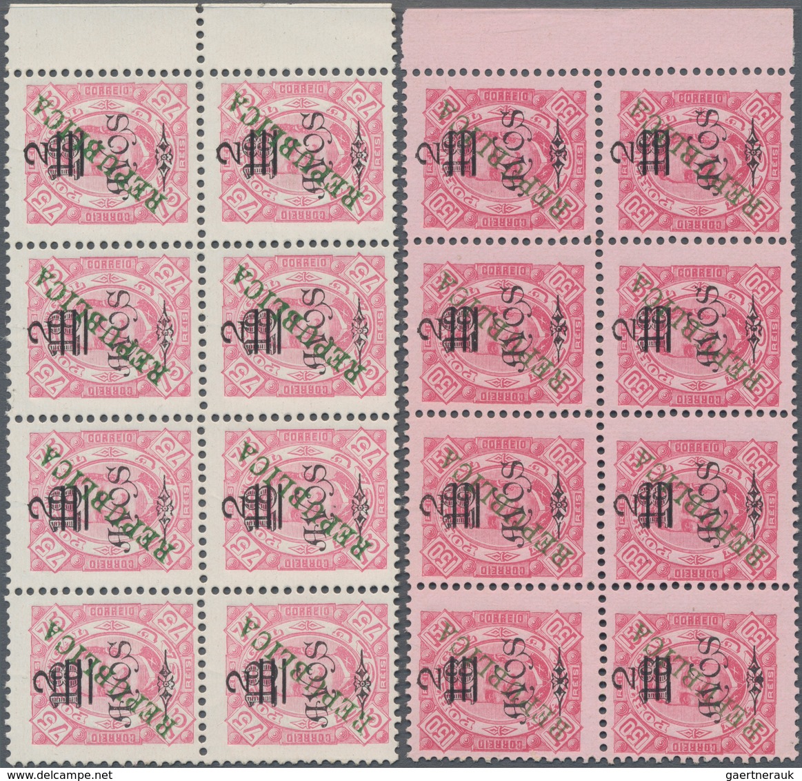 Macau: 1913, "Republica" Overprint, Ten Blocks Of 4, 6 And 8, Unused No Gum As Issued, Inc. 4 A./8A. - Other & Unclassified