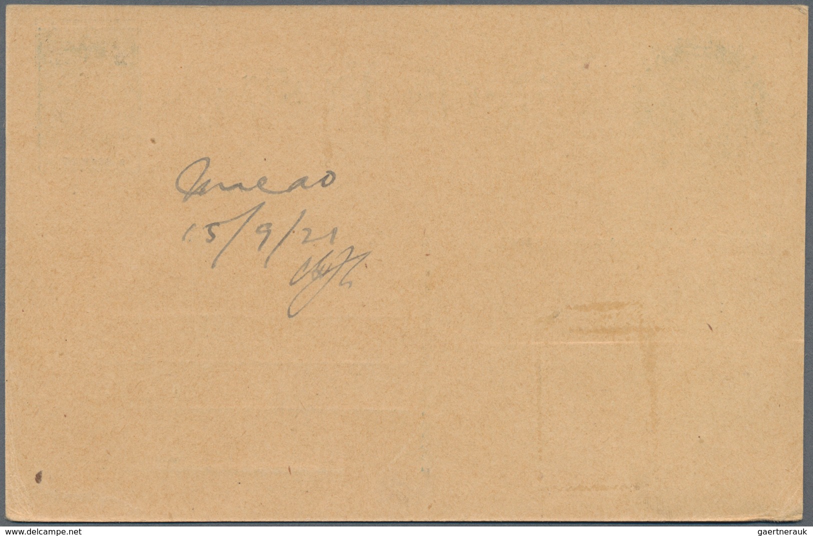 Macau: 1921, Stationery Card 2 A. Green Uprated 2 A. Gfeen Tied "MACAU 15-9-21" To Cardiff/Wales, UK - Andere & Zonder Classificatie