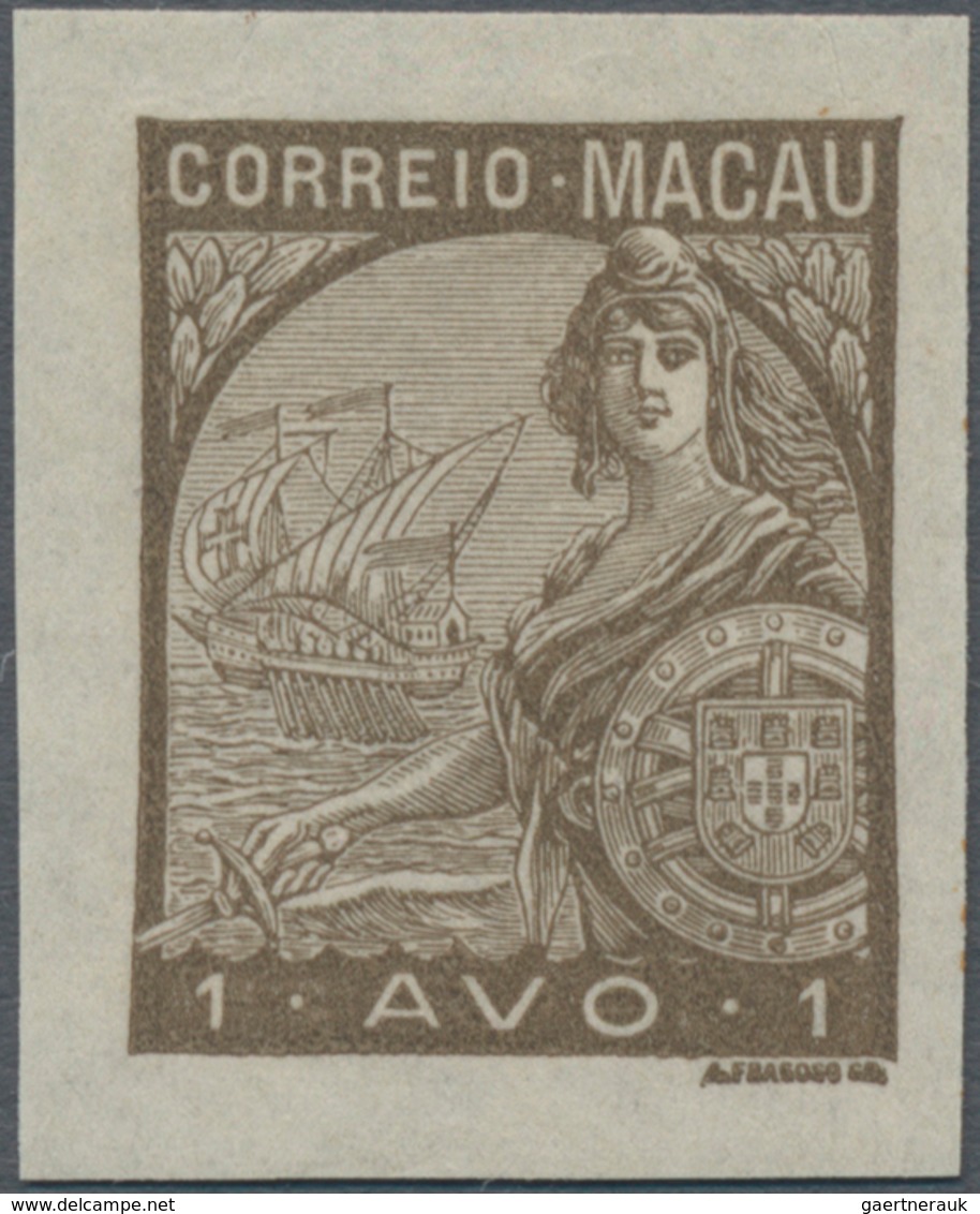 Macau: 1934, Padroes, Proof: 1 A. Olive Brown, Imperforated, No Gum. - Sonstige & Ohne Zuordnung