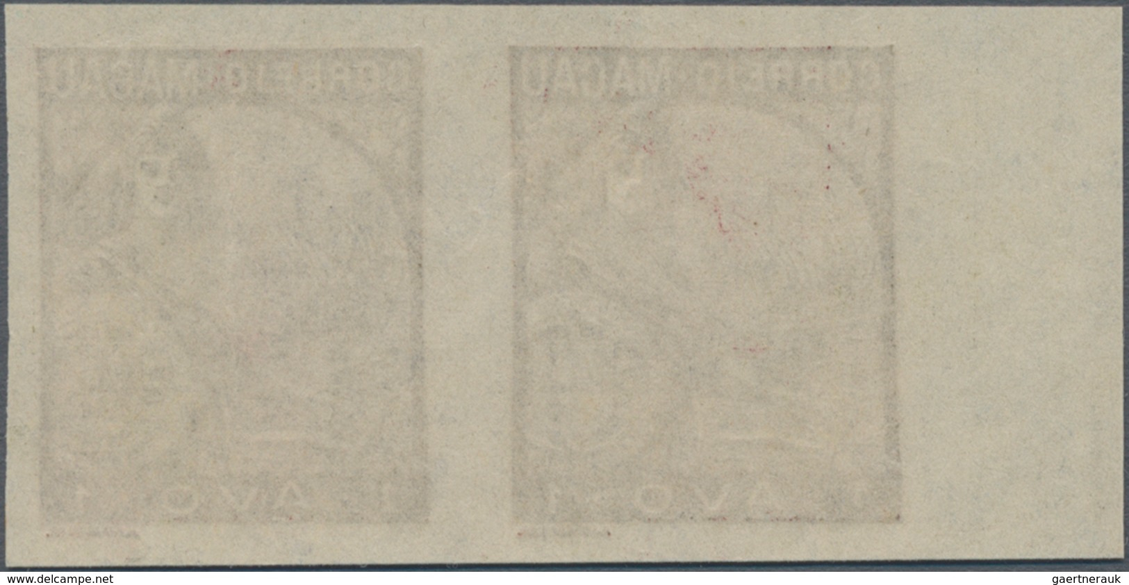 Macau: 1934, Padroes, Proof: 1 A. Olive Brown, Imperforated, A Left Margin Pair, No Gum. - Sonstige & Ohne Zuordnung