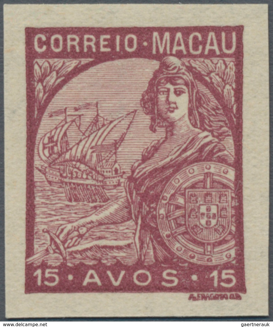 Macau: 1934, Padroes, Proof: 15 A. Violet Brown, Imperforated, No Gum. - Sonstige & Ohne Zuordnung