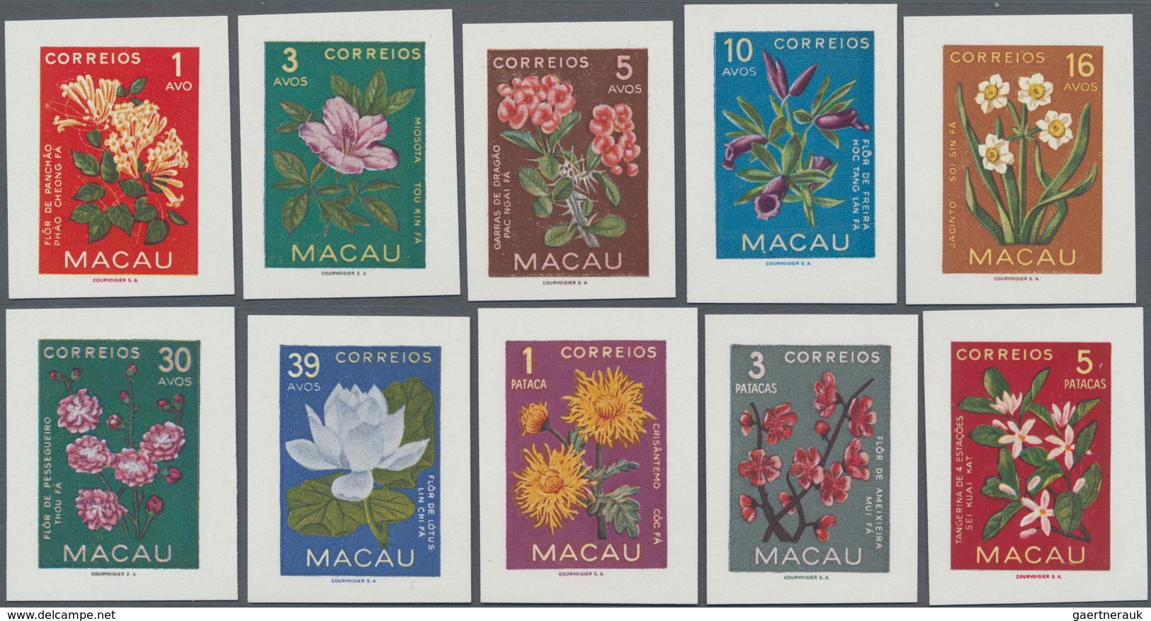 Macau: 1953, Flowers Of Macao, Proofs By Courvoisiers Printers: Imperforated On Lacquered Paper, Cpl - Andere & Zonder Classificatie