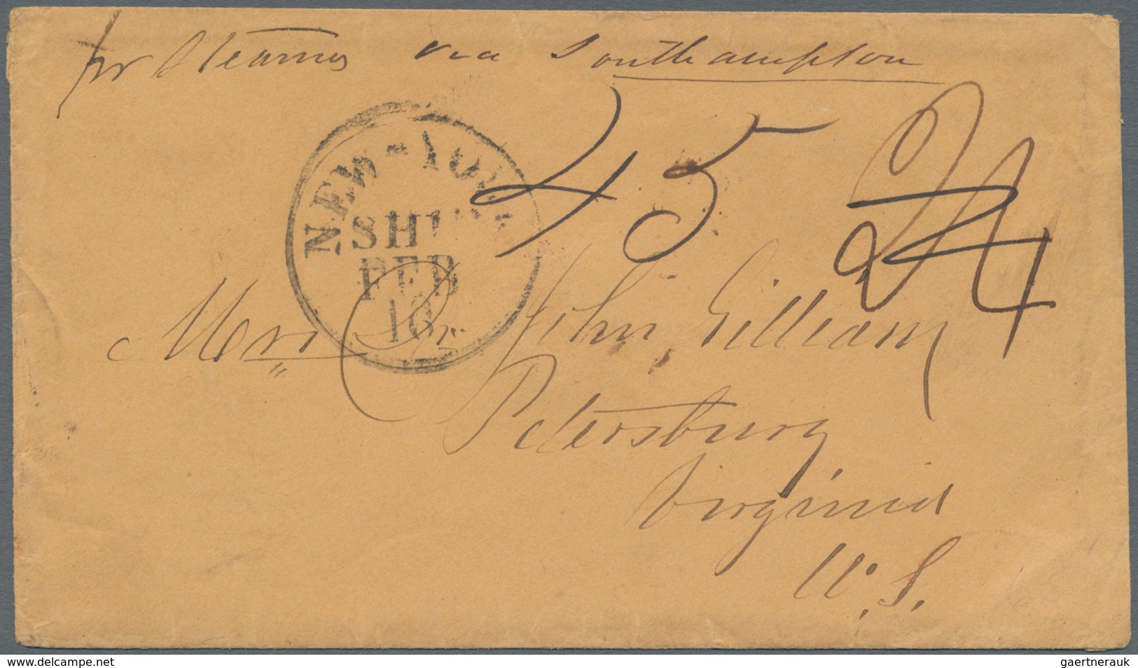 Malaiische Staaten - Straits Settlements: 1850 Stampless Cover From Singapore To Petersburg, Virgini - Straits Settlements