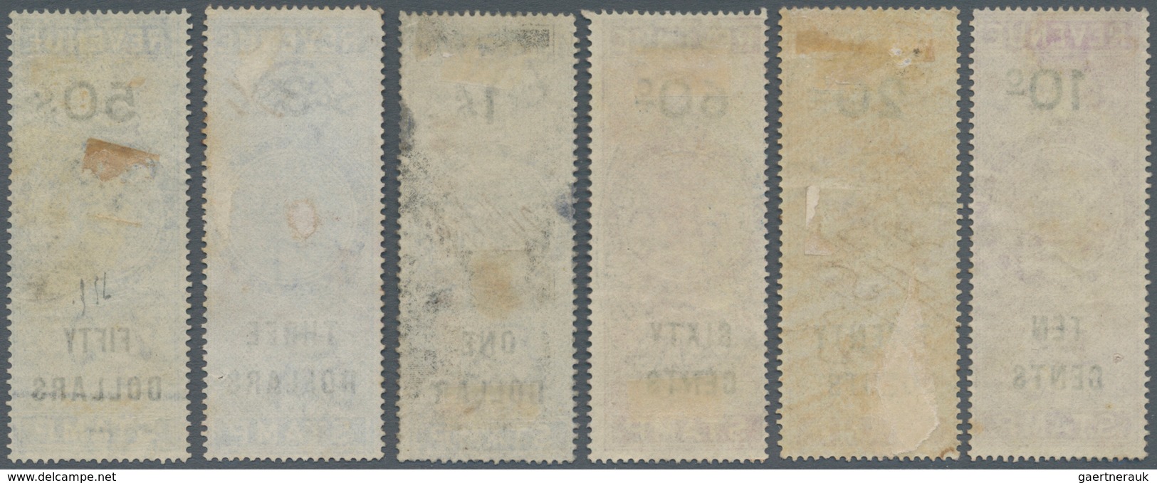 Malaiische Staaten - Straits Settlements: 1874 REVENUES: Six Used QV Revenue Stamps, With 10c, 20c A - Straits Settlements