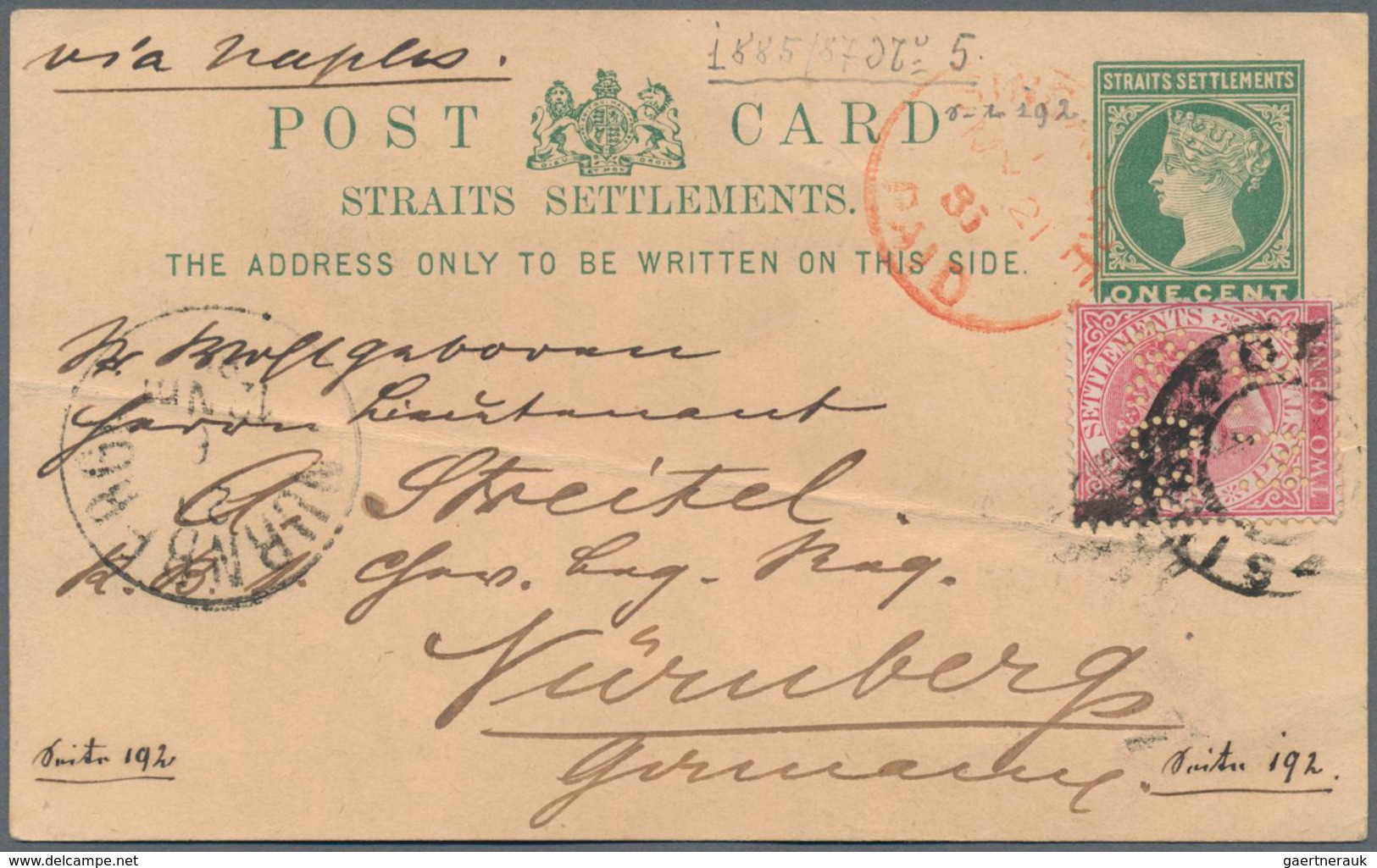 Malaiische Staaten - Straits Settlements: 1883 QV 2c. Rose With PERFIN "B.M./& Co." (Behn, Meyer & C - Straits Settlements