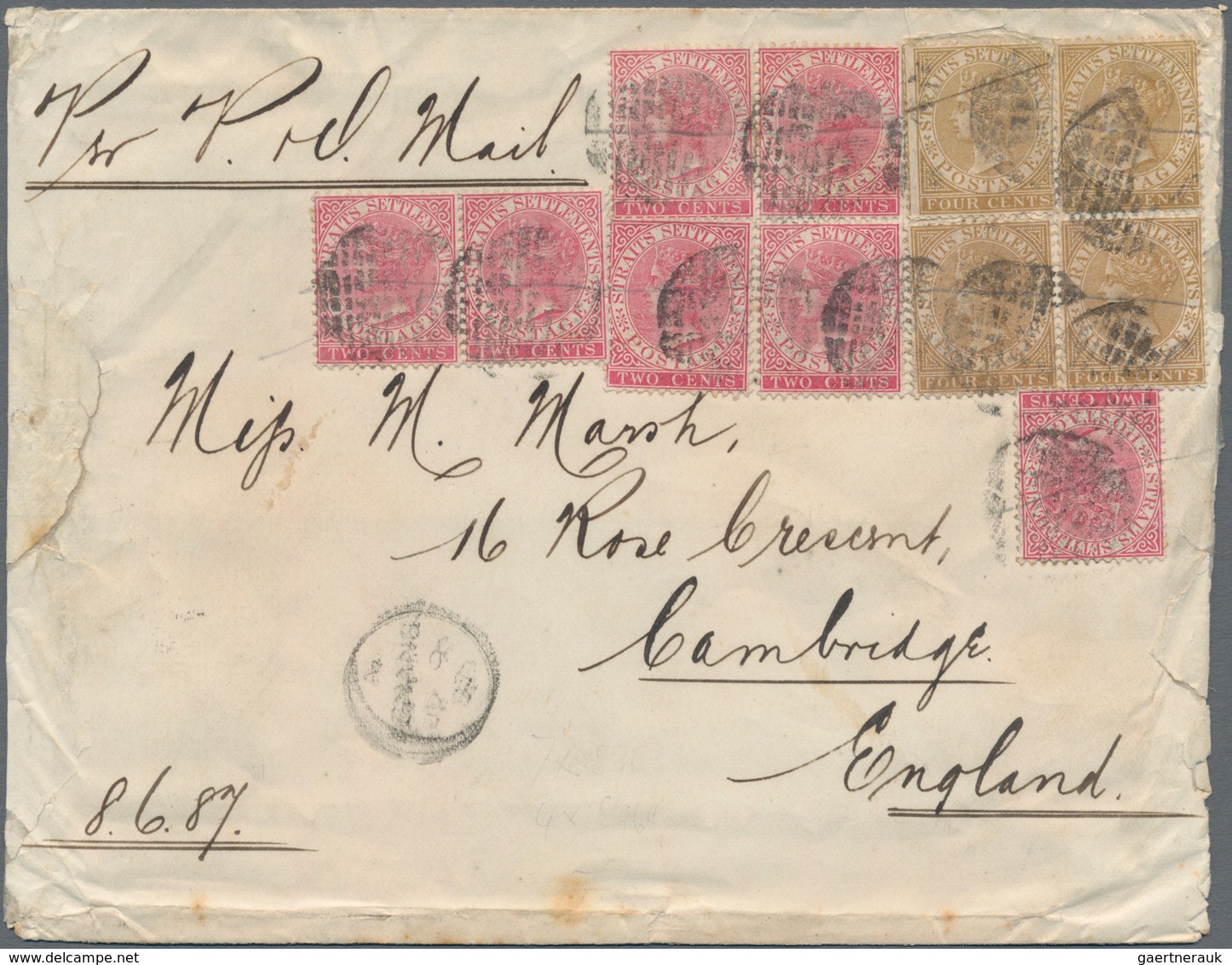 Malaiische Staaten - Straits Settlements: 1887, Triple-weight Cover From Penang To England 'Per Parc - Straits Settlements