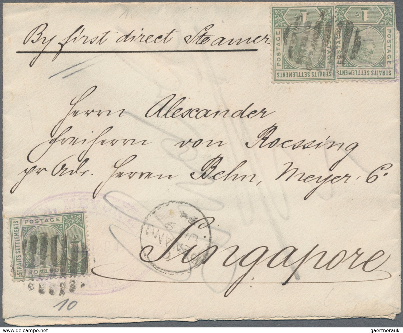 Malaiische Staaten - Straits Settlements: 1894 (9.6.), Straits Settlements QV. 1c. Green Three Singl - Straits Settlements