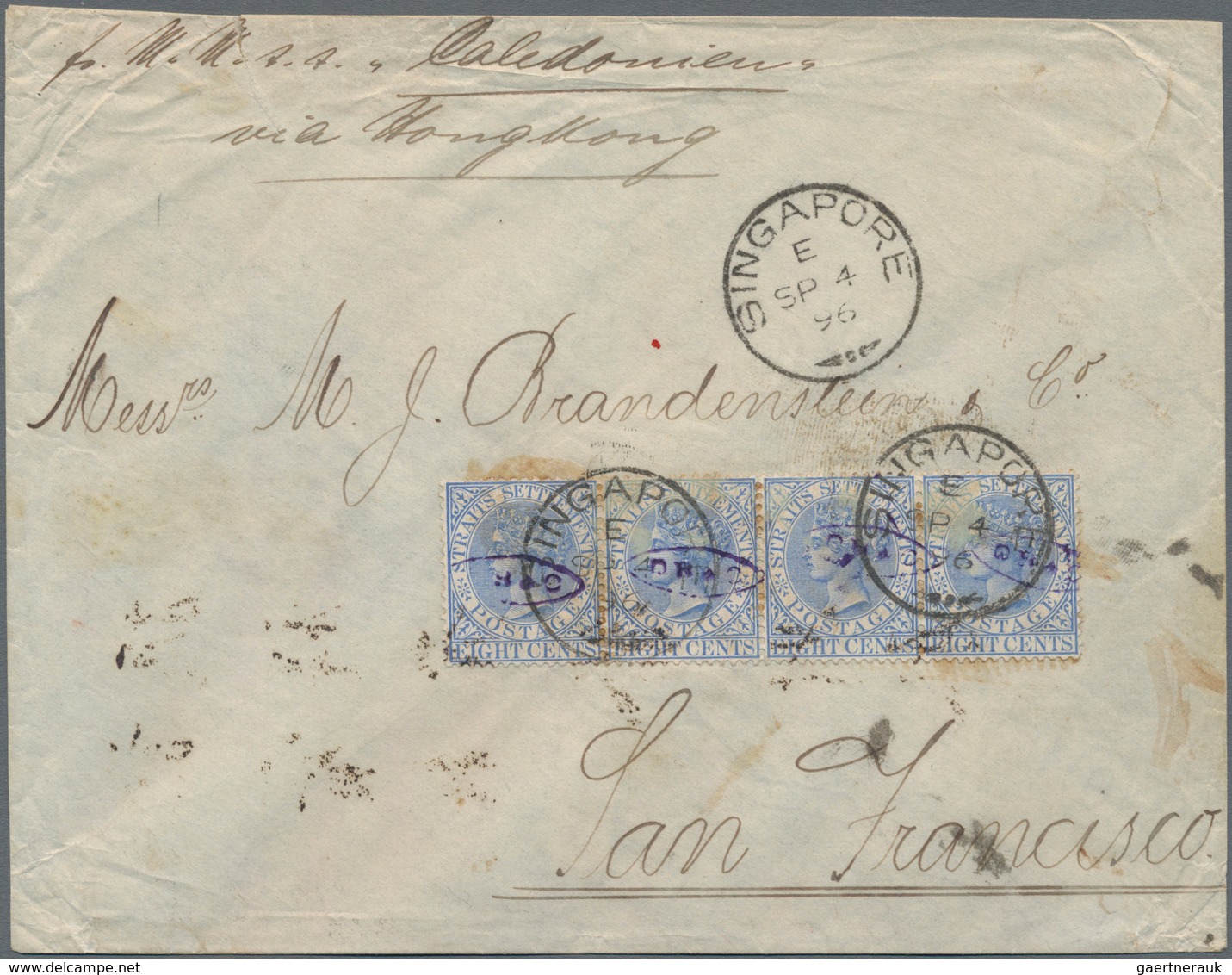 Malaiische Staaten - Straits Settlements: 1894, QV 8 C. Ultra, A Horizontal Strip-4 With Oval Securi - Straits Settlements