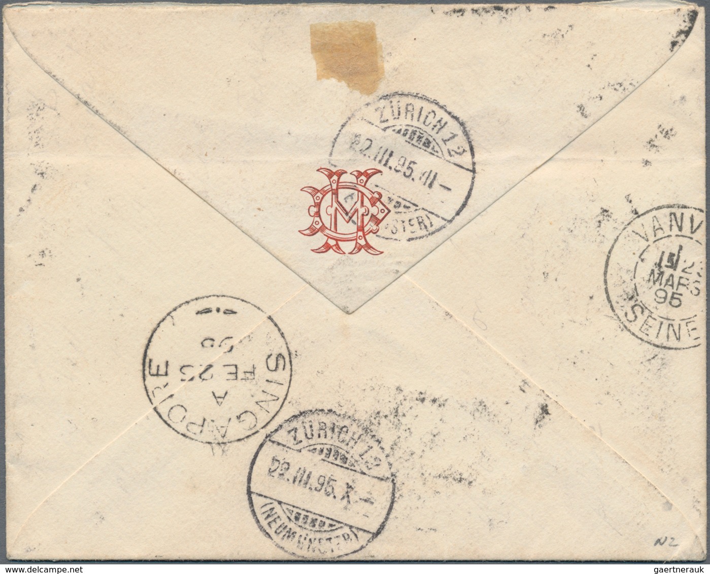 Malaiische Staaten - Straits Settlements: 1895, 8c. Orange On Cover From "PENANG FE 23 95" To Zurich - Straits Settlements