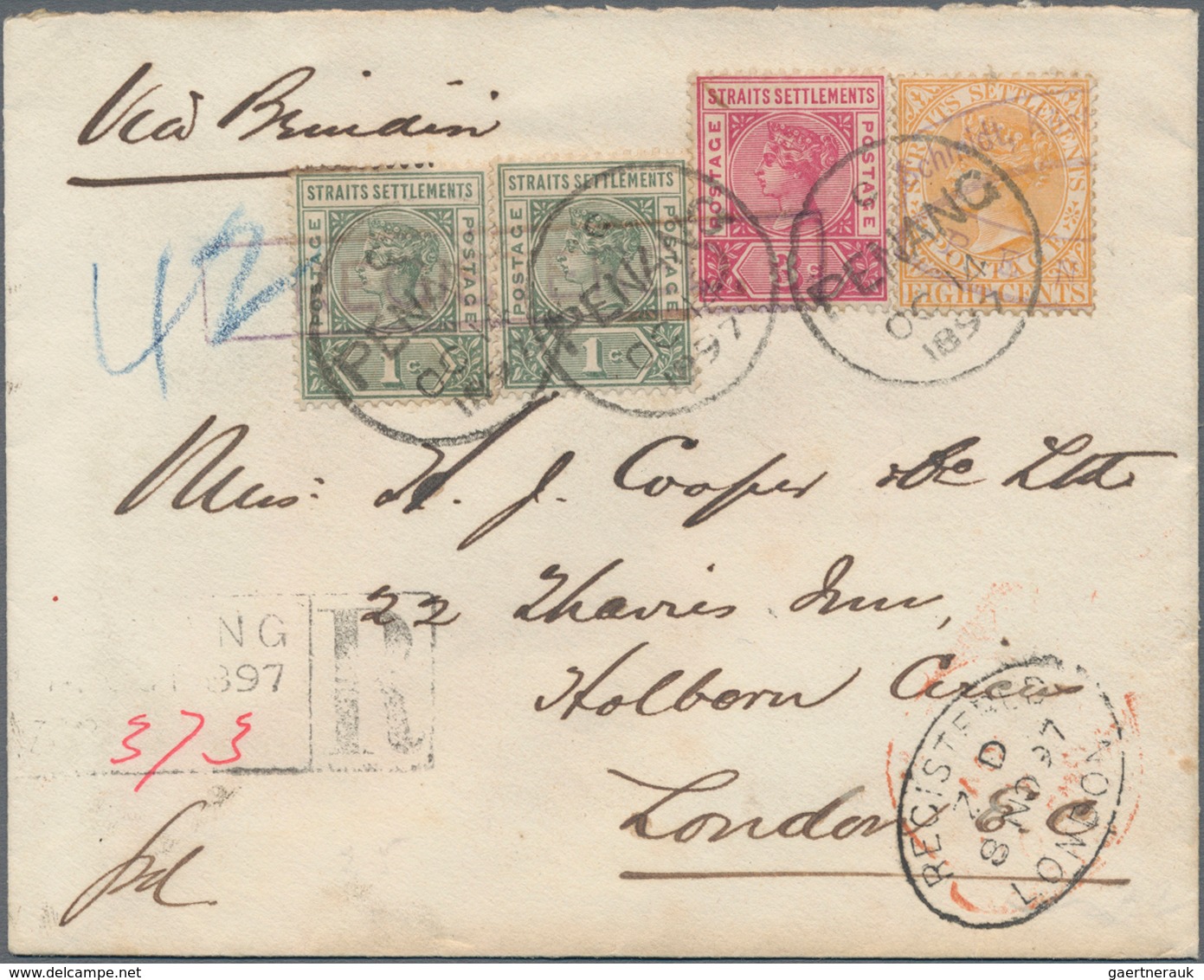 Malaiische Staaten - Straits Settlements: 1897, 8c. Orange With Security Chop "Schmidt, Küst...", 1c - Straits Settlements