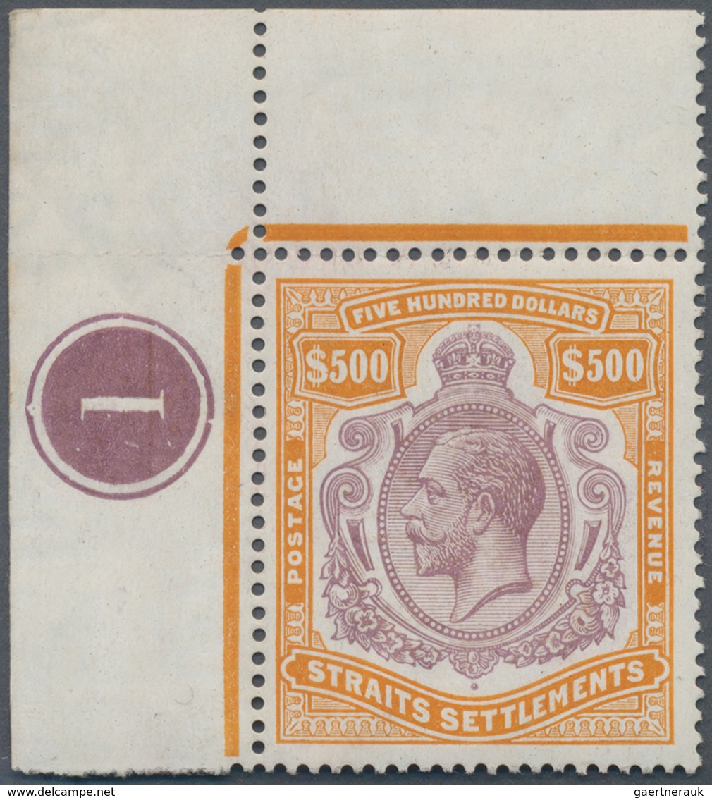 Malaiische Staaten - Straits Settlements: 1923, King George V. $500 Purple & Orange-brown, Watermark - Straits Settlements