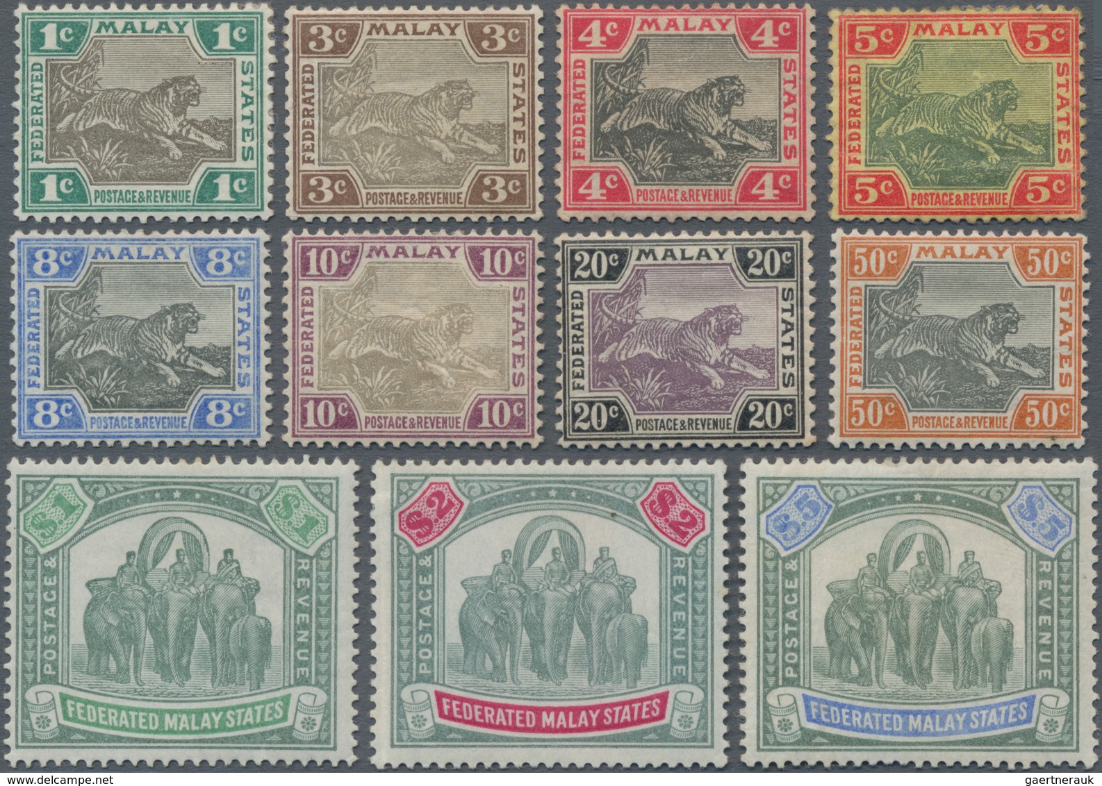 Malaiischer Staatenbund: 1900, Set Of 11 Values Up To $5 Green And Ultramarine, All Mint Hinged, Fre - Federated Malay States