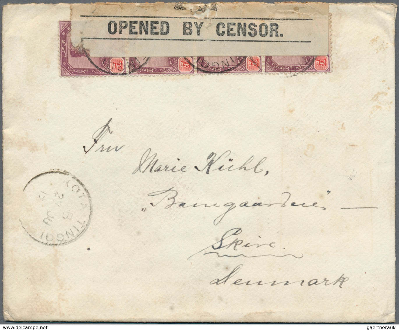 Malaiische Staaten - Johor: 1918 Censored Double-weight Cover From Kota Tinggi To Skive, DENMARK Fra - Johore