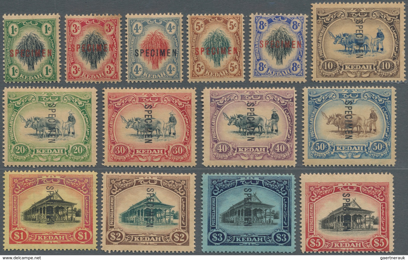 Malaiische Staaten - Kedah: 1912 Complete Set To $5 Surcharged "SPECIMEN" , Wmk Crown CA, With More - Kedah