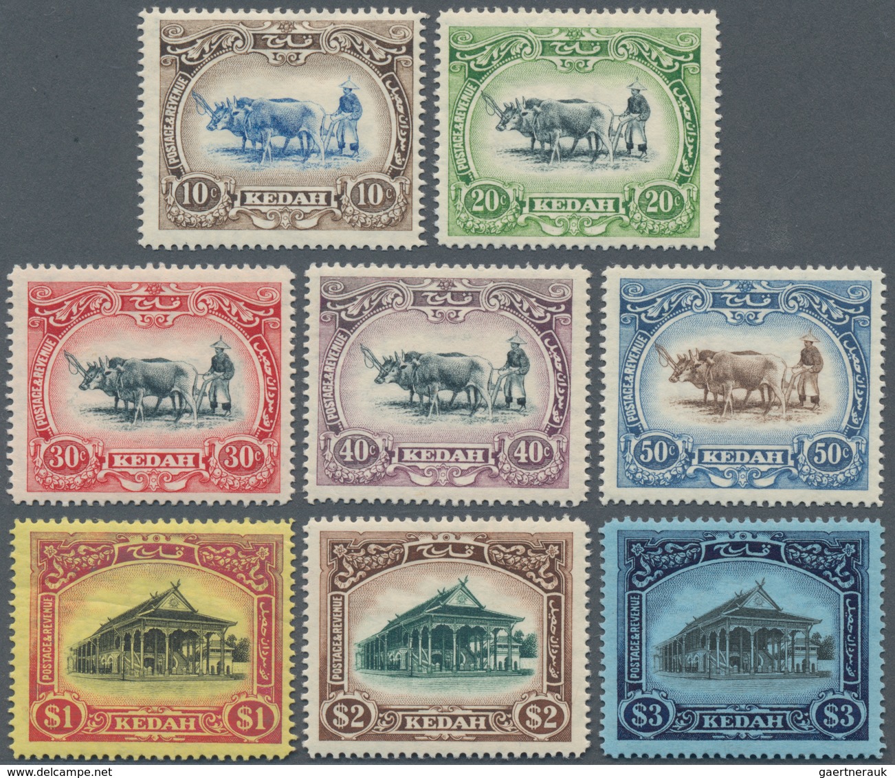 Malaiische Staaten - Kedah: 1912, Definitives With Wmk. Mult Crown CA Part Set Of Eight (Malay Ploug - Kedah