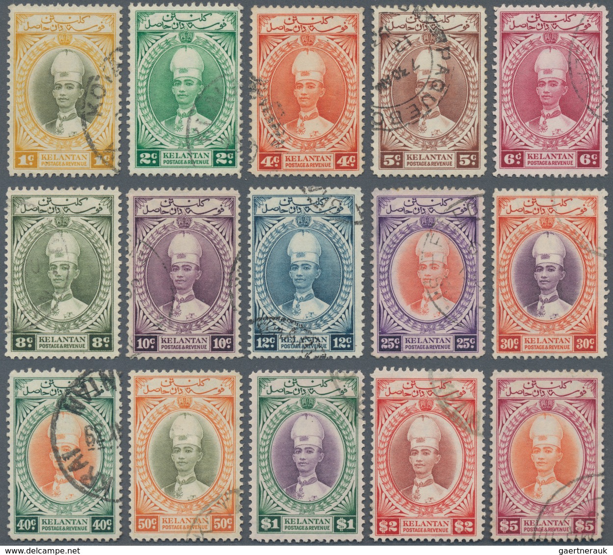 Malaiische Staaten - Kelantan: 1937-40 Sultan Ismail Complete Set Of 15, Up To $5, Used And Cancelle - Kelantan