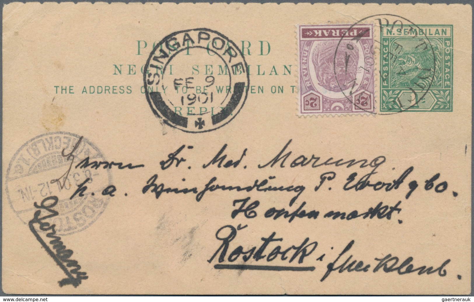 Malaiische Staaten - Negri Sembilan: 1900, Stationery Card 1 C. Green, Question Part, Uprated Perak - Negri Sembilan