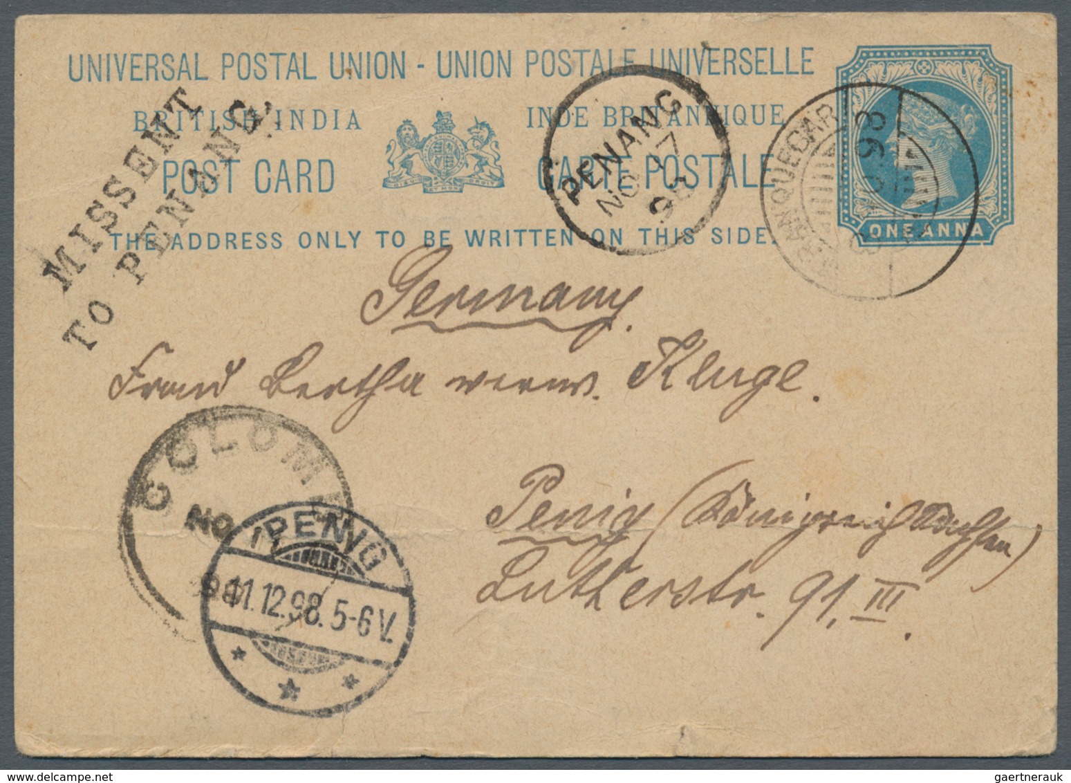Malaiische Staaten - Penang: 1898 "MISSENT/TO PENANG." Two-line Handstamp In Black (Proud I 5 But Wi - Penang
