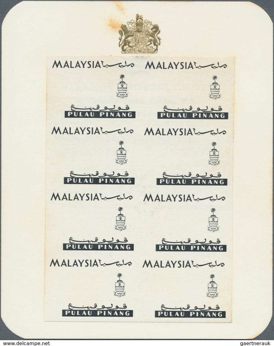 Malaiische Staaten - Penang: 1965, Orchids Imperforate PROOF Block Of Eight With Black Printing Only - Penang