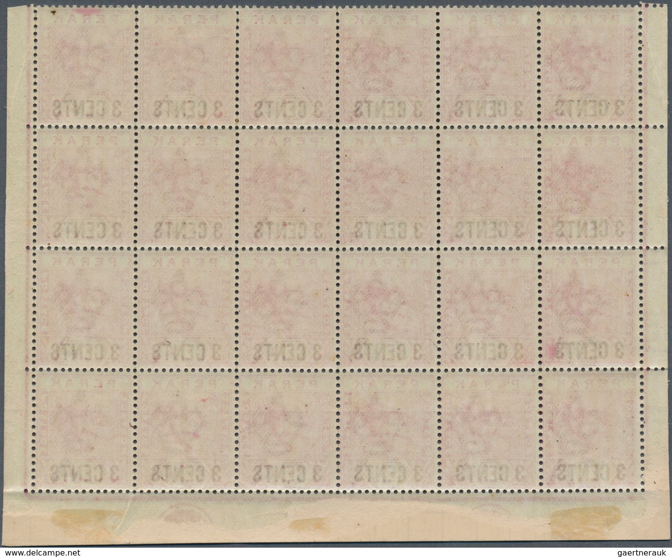 Malaiische Staaten - Perak: 1895, 3c. On 5c. Rose, Bright Colour, Marginal Block Of 24 From Lower Pa - Perak