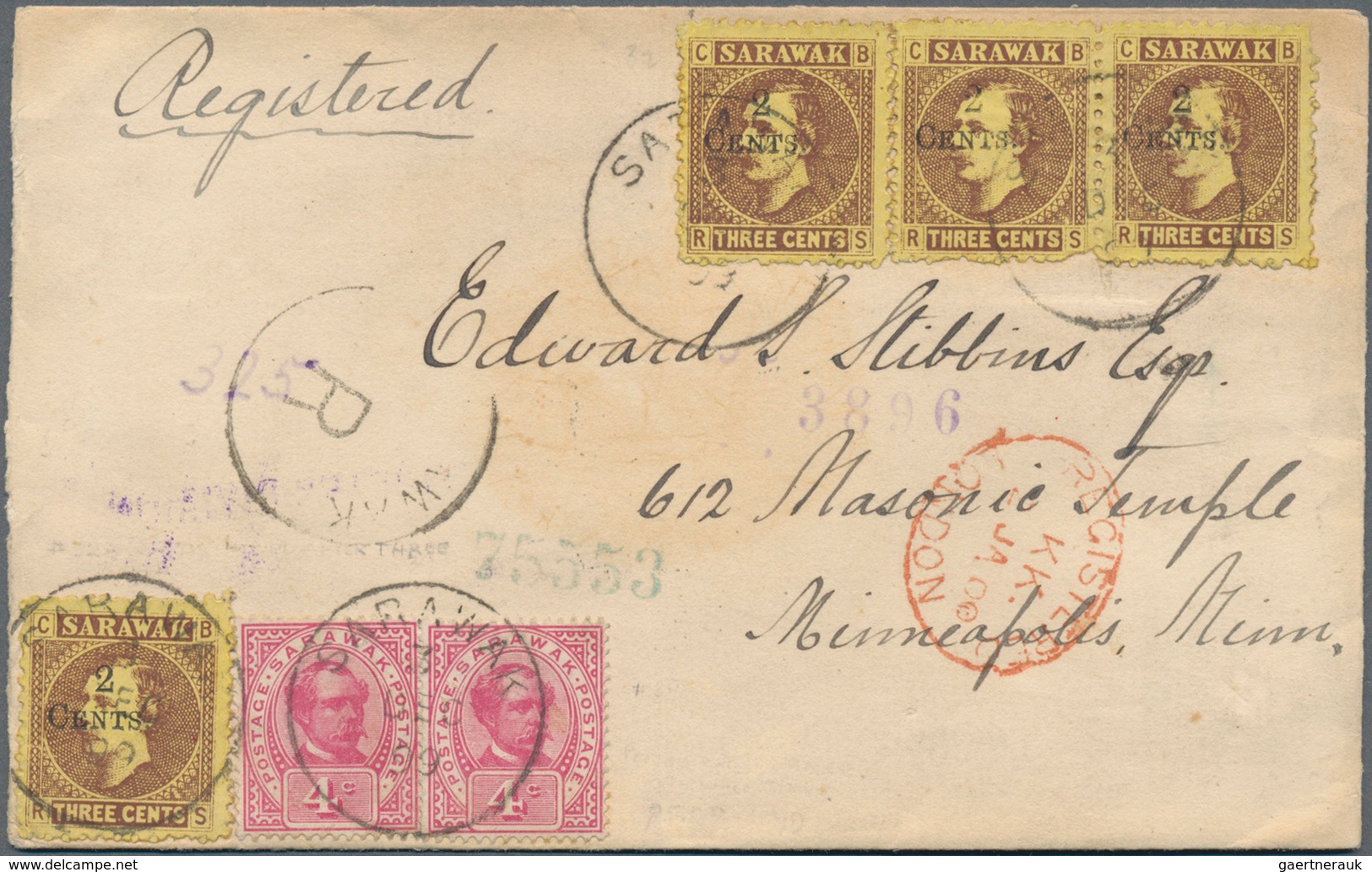 Malaiische Staaten - Sarawak: 1899 Registered Cover To Minneapolis, Minn., U.S.A. Via London, Franke - Other & Unclassified