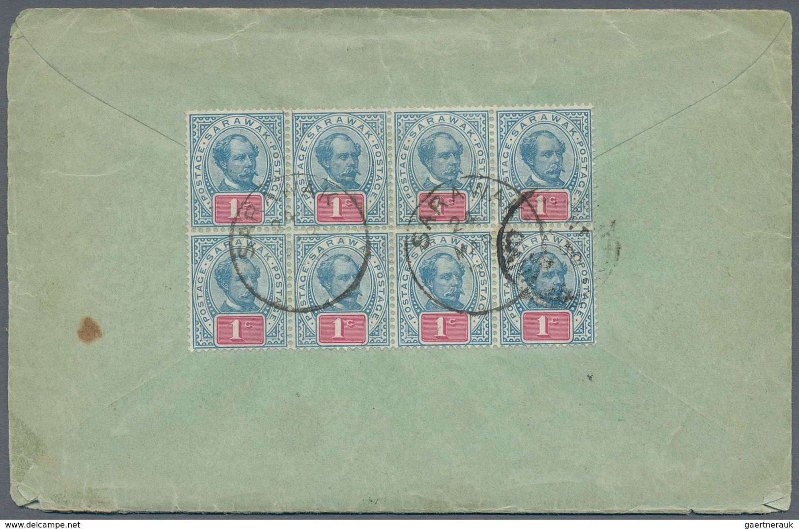 Malaiische Staaten - Sarawak: 1903, 1c Blue/red In Block Of Eight On Reverse And 8c Yellow/blue Sing - Sonstige & Ohne Zuordnung