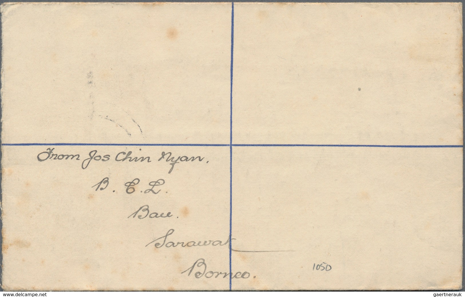 Malaiische Staaten - Sarawak: 1913 Postal Stationery Registered Envelope 10c. Blue Used From Kuching - Sonstige & Ohne Zuordnung