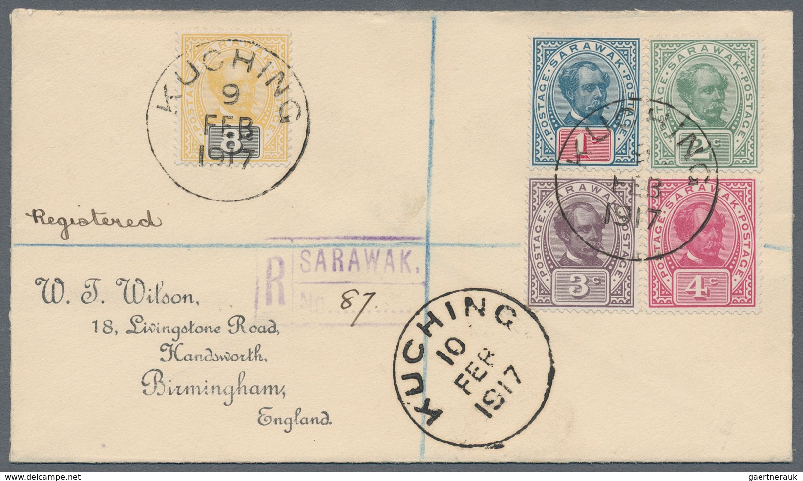 Malaiische Staaten - Sarawak: 1917, 1c Blue/red, 3c Lilac, 4c Carmine-rose, 8c Yellow/black And 2c G - Other & Unclassified