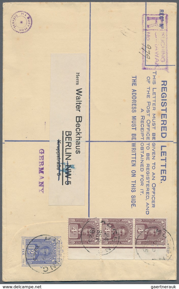 Malaiische Staaten - Sarawak: 1925, 12 C Blue Postal Stationery Registered Cover (size H) With Addit - Other & Unclassified