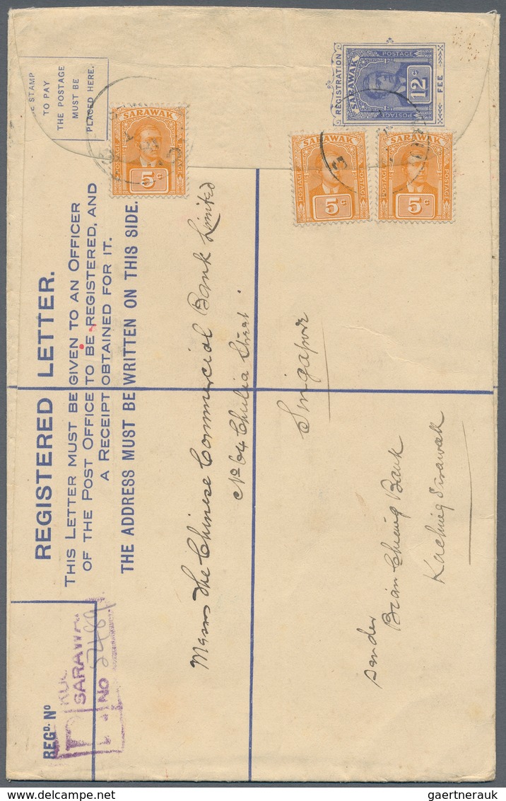 Malaiische Staaten - Sarawak: 1925, 12c Blue Postal Stationery Cover With Additional Franking Three - Andere & Zonder Classificatie
