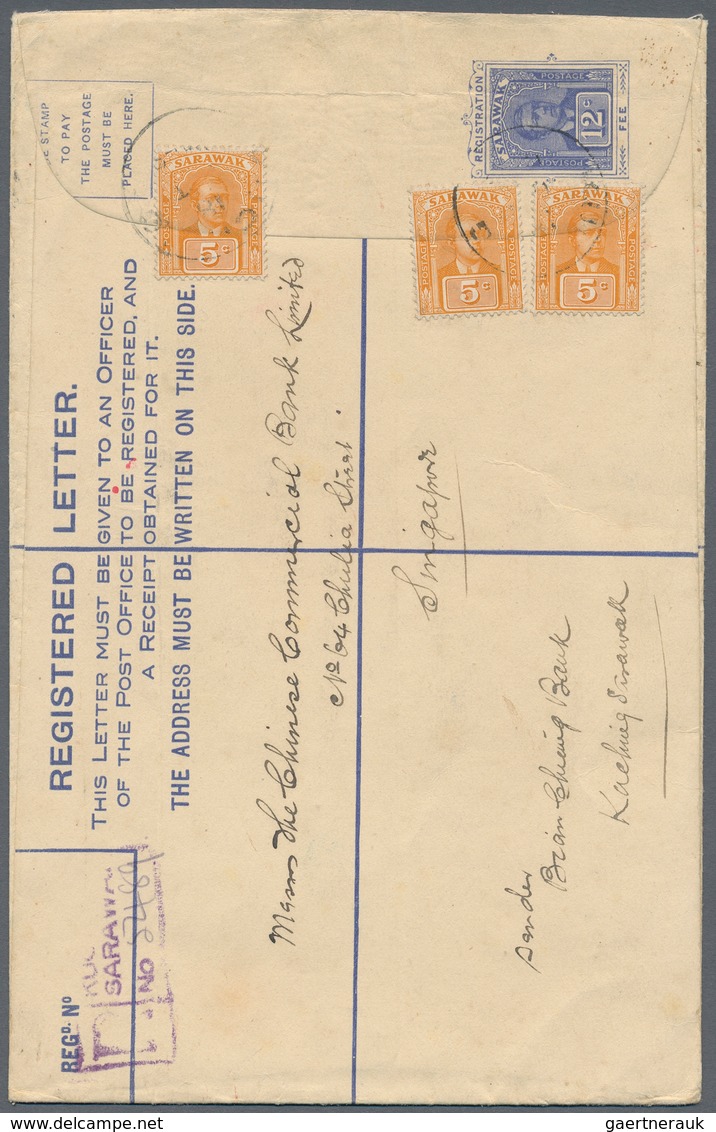 Malaiische Staaten - Sarawak: 1925, 12c Blue Postal Stationery Cover With Additional Franking Three - Other & Unclassified