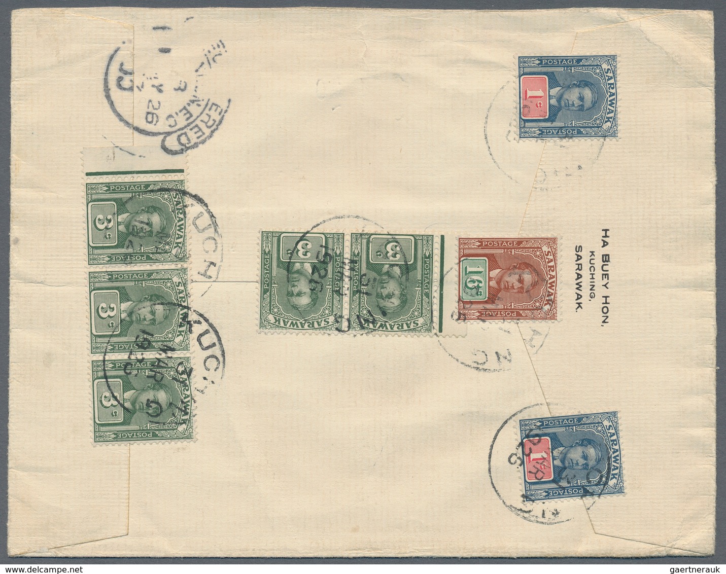 Malaiische Staaten - Sarawak: 1926, 2 Stamps 1c Red-blue, 5 Items 3c Green And 16c Green/brown Rever - Andere & Zonder Classificatie