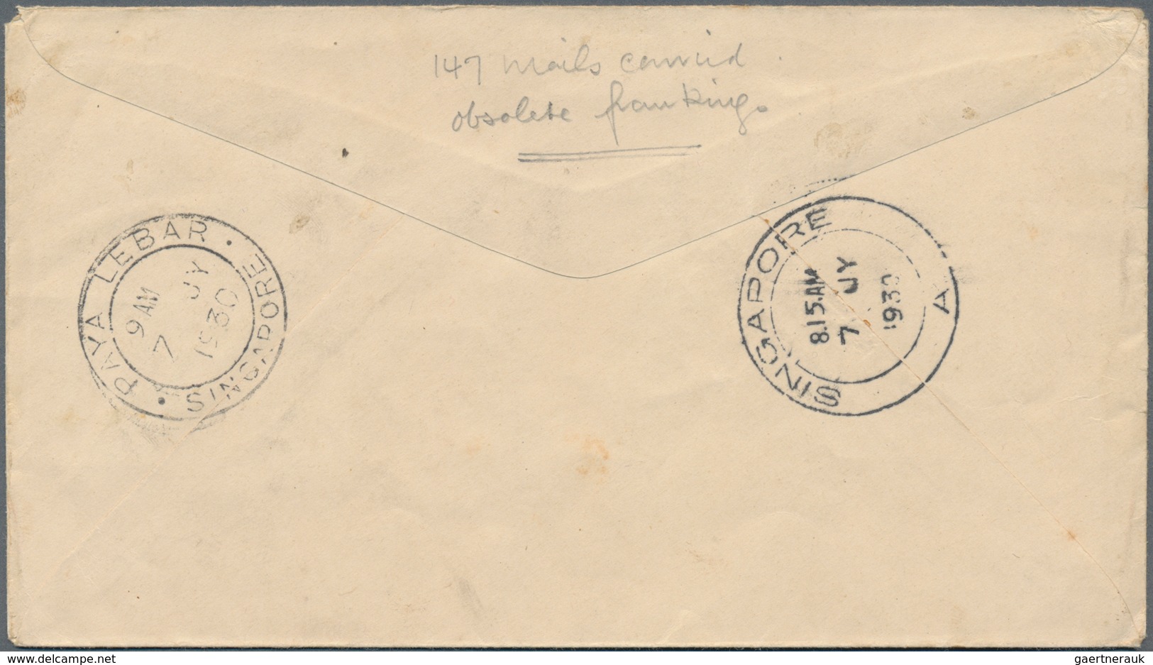 Malaiische Staaten - Sarawak: 1930 Registered Airmail Cover From Kuching To Singapore Franked By Sev - Andere & Zonder Classificatie