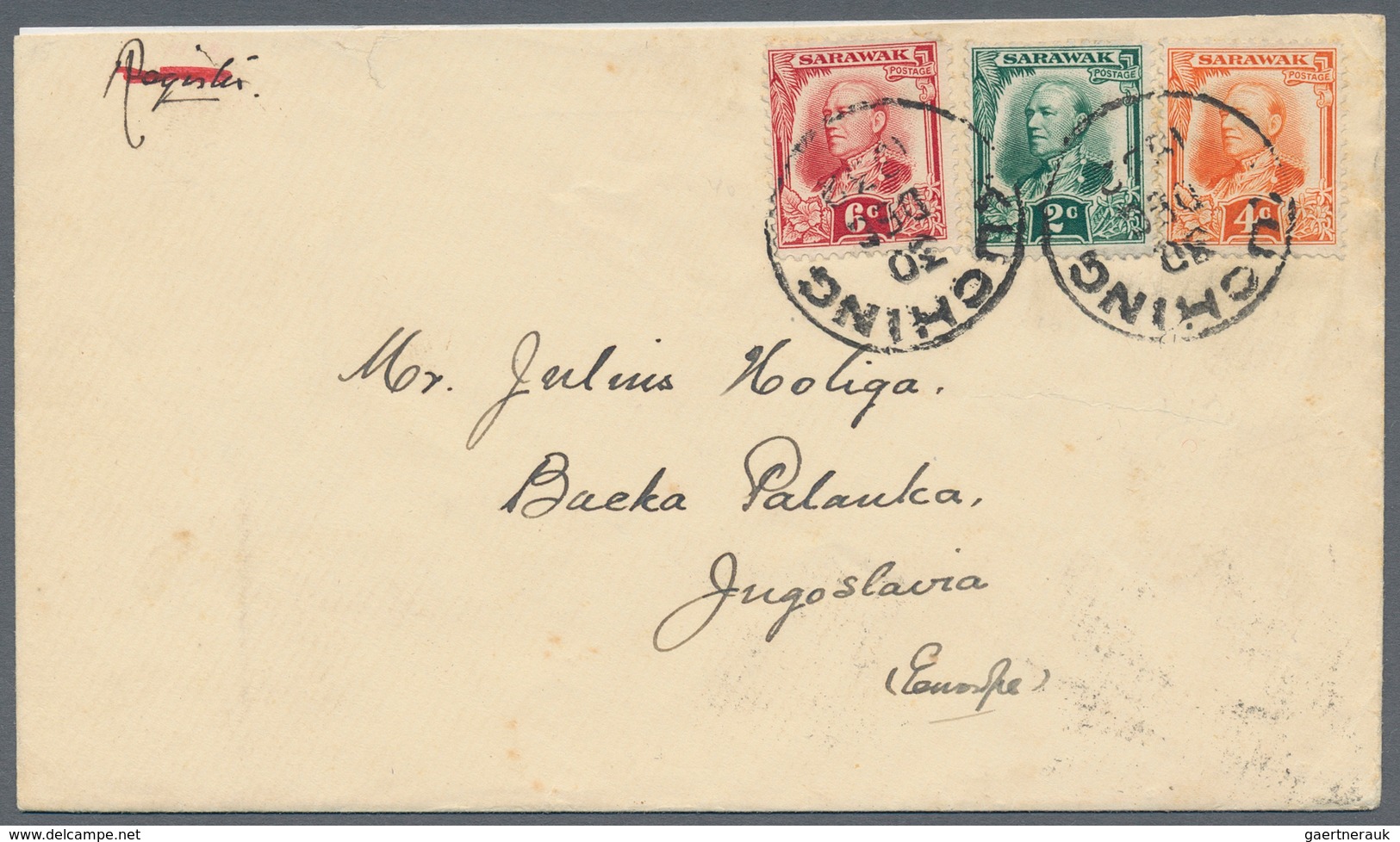 Malaiische Staaten - Sarawak: 1932, 2c Green, 4c Orange And 6c Red Mixed Franking On Letter From Kuc - Other & Unclassified