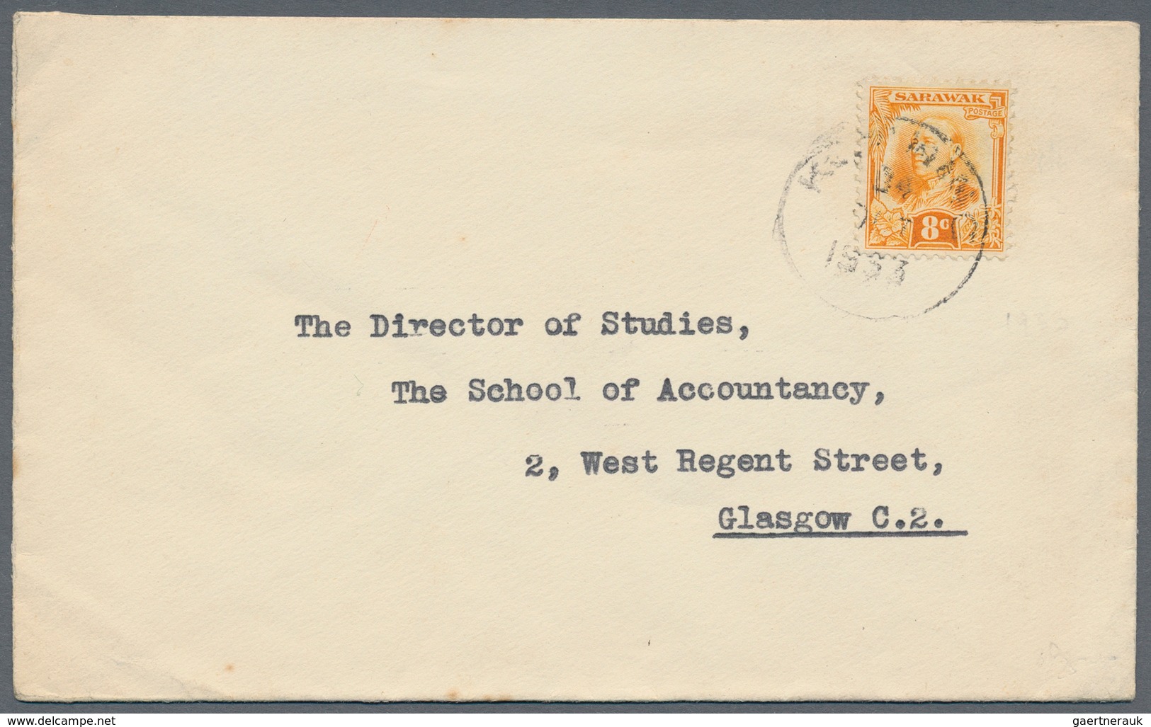 Malaiische Staaten - Sarawak: 1933, 8 C Orange Single Franking Correct Postage On Letter From Kunchi - Other & Unclassified