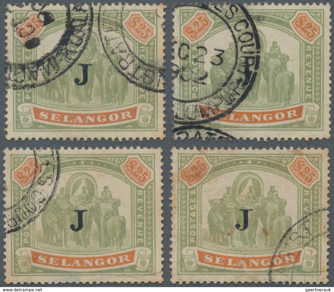 Malaiische Staaten - Selangor: 1897-1902 Judical Fiscals: Four Singles Of Selangor 'Elephants' $25 G - Selangor