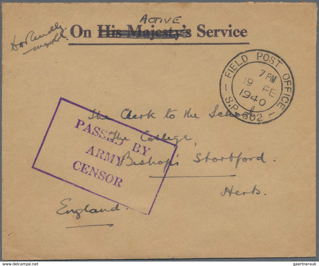 Malaiische Staaten - Selangor: 1940 Stampless O.A.S. Cover To England Cancelled By "FIELD POST OFFIC - Selangor