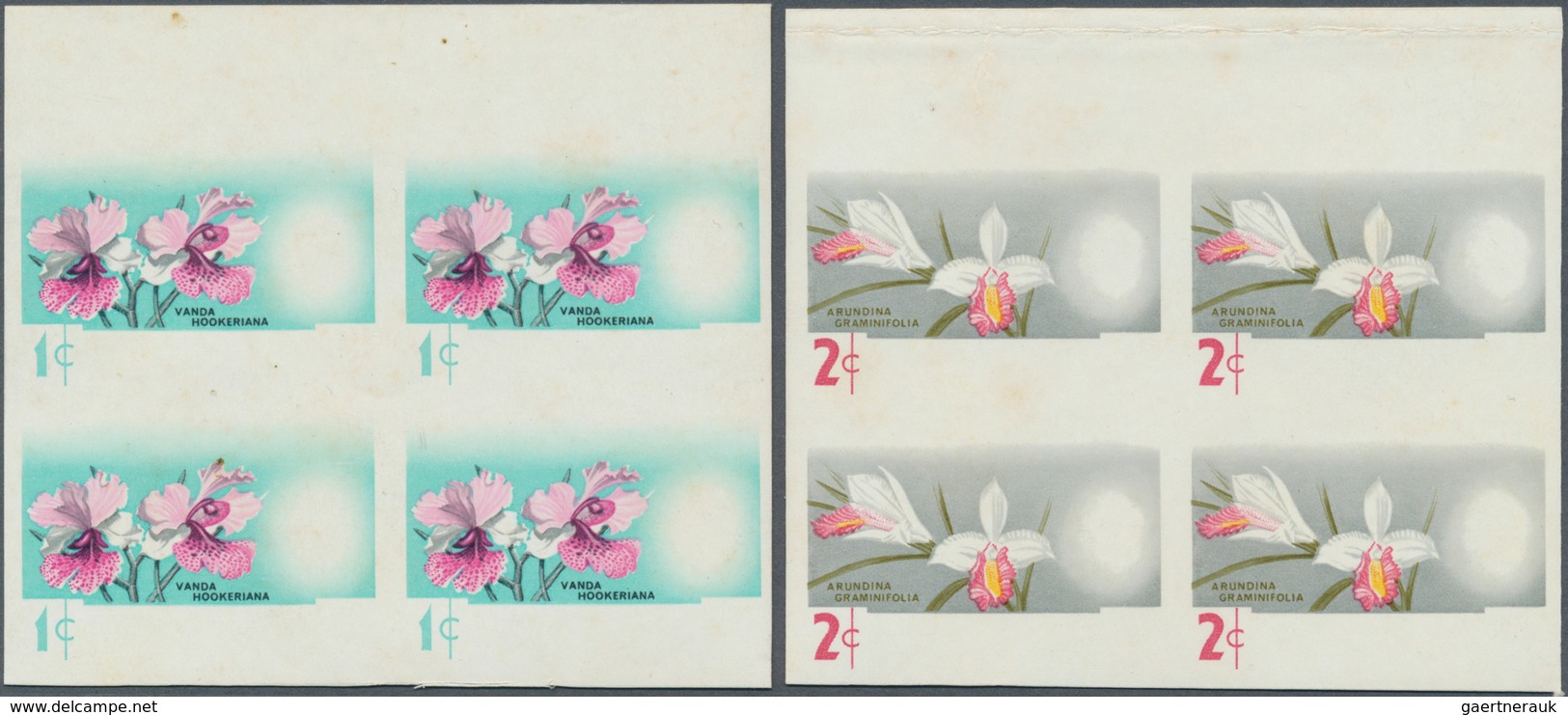 Malaysia: 1965, Orchids set of seven for the different Malayan States with BLACK OMITTED (country na