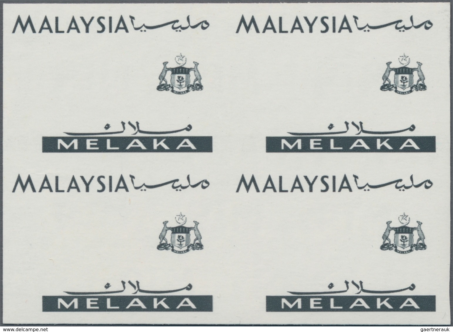 Malaysia: 1965, Orchids Imperforate PROOF Block Of Four With Black Printing Only, Mint Never Hinged - Malaysia (1964-...)