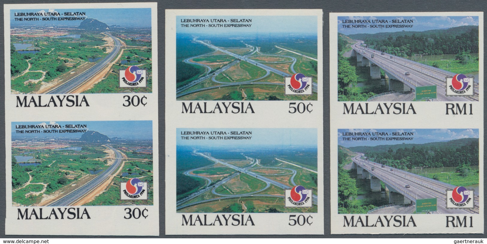 Malaysia: 1994 Unissued 'PHILAKOREA' Set Of Three, Each As IMPERF Vertical Pair, Wmk Mult SPM, Mint - Malaysia (1964-...)