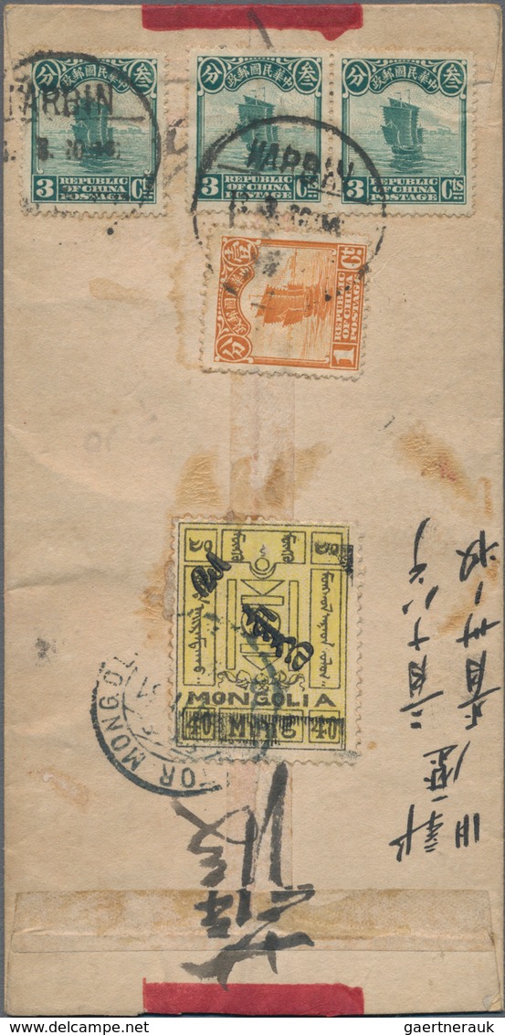 Mongolei: 1926, 40 M. Lemon/black Tied "ULAN BATOR MONGOLIA 4 II 31" To Cover In Combination With Ch - Mongolië