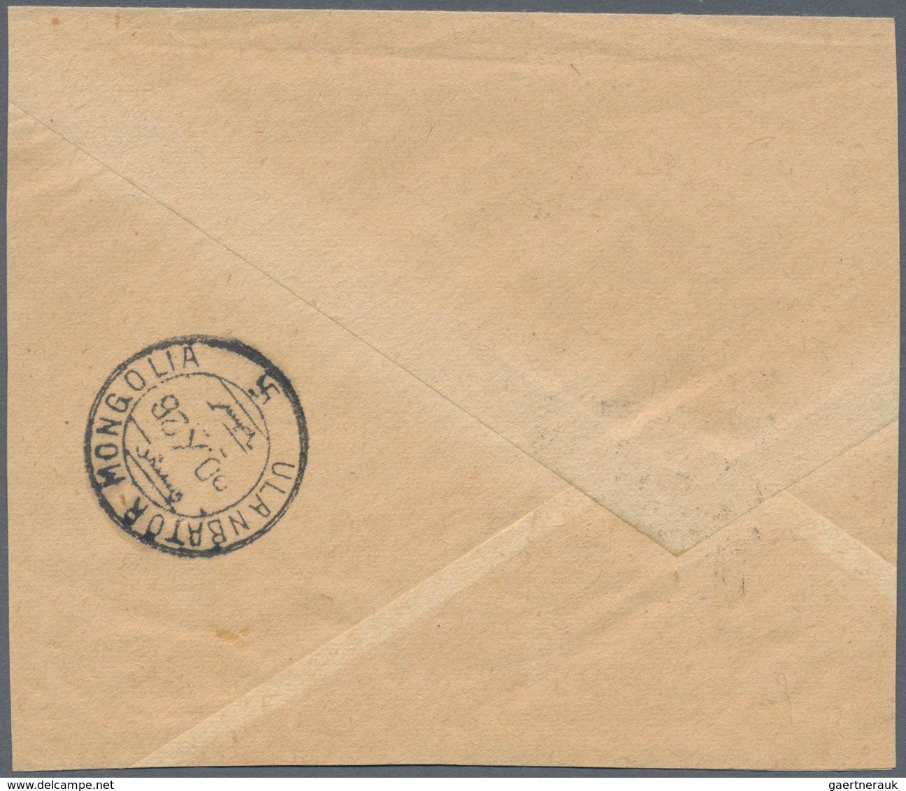 Mongolei: 1926 Unoverprinted Fiscal 10c. Green Horiz. Strip Of Four Used On Part Envelope (reduced A - Mongolei