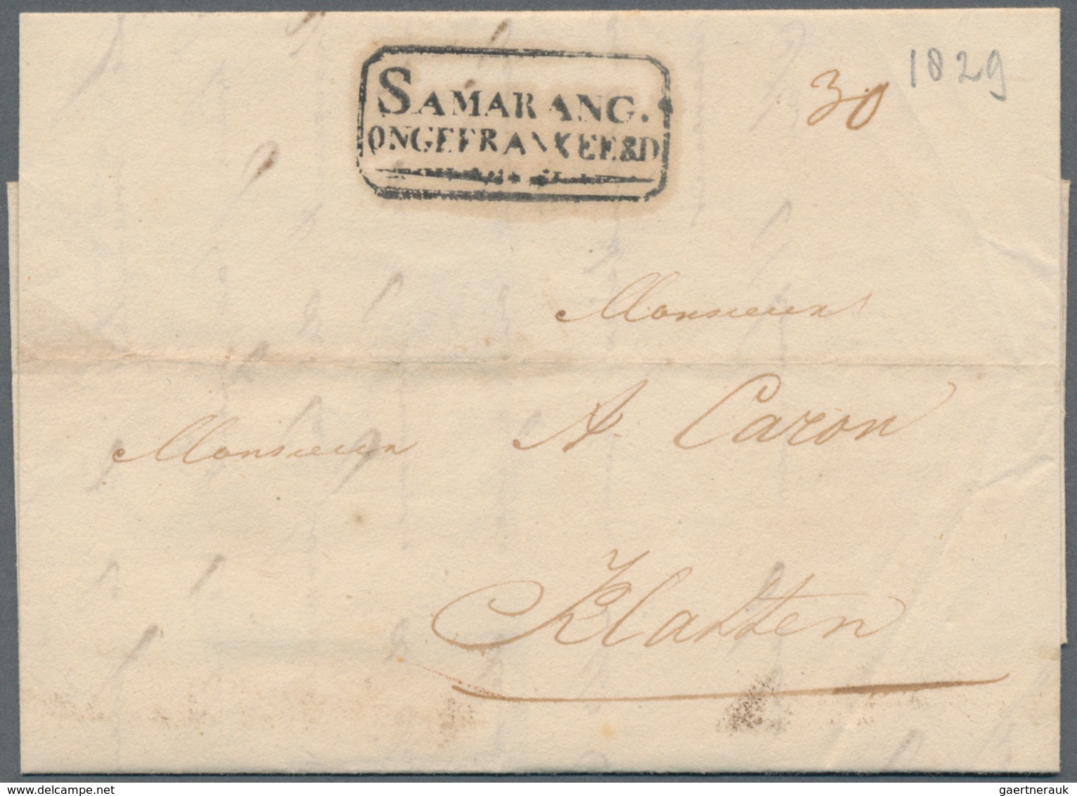 Niederländisch-Indien: 1829, Folded Letter-sheet With Boxed Handstamp SAMARANG/ONGEFRANKEERD In Blac - Niederländisch-Indien