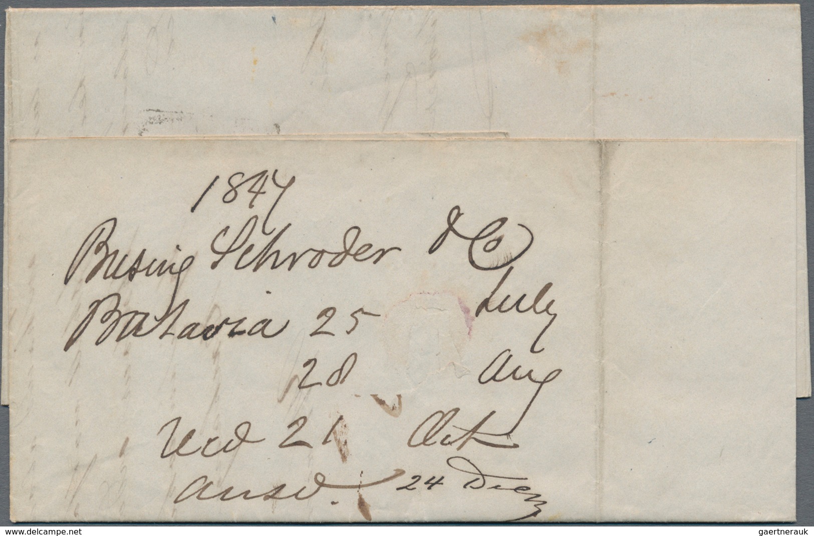 Niederländisch-Indien: 1847, Entire Folded Letter Dated "Batavia 28 Augustus 1847" To London, Endors - Netherlands Indies