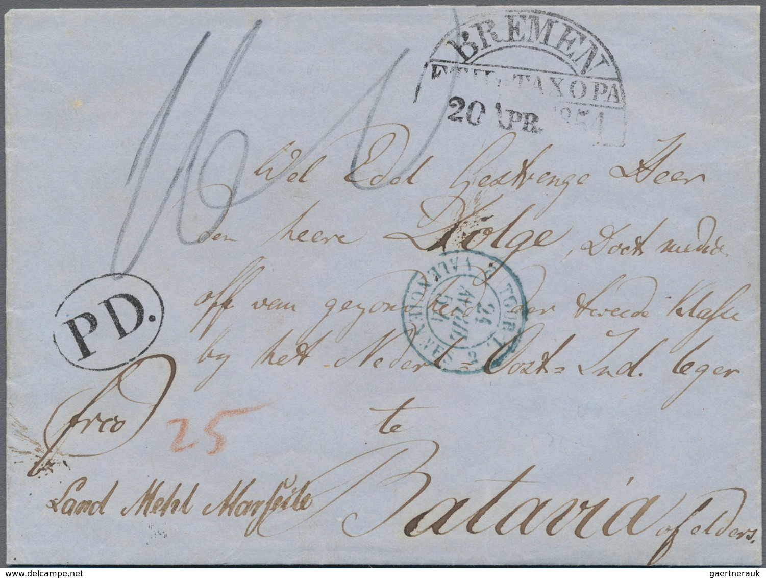 Niederländisch-Indien: 1854, Incomming Mail: Full Paid Fresh Stampless Folded Entire Letter With Tax - Netherlands Indies